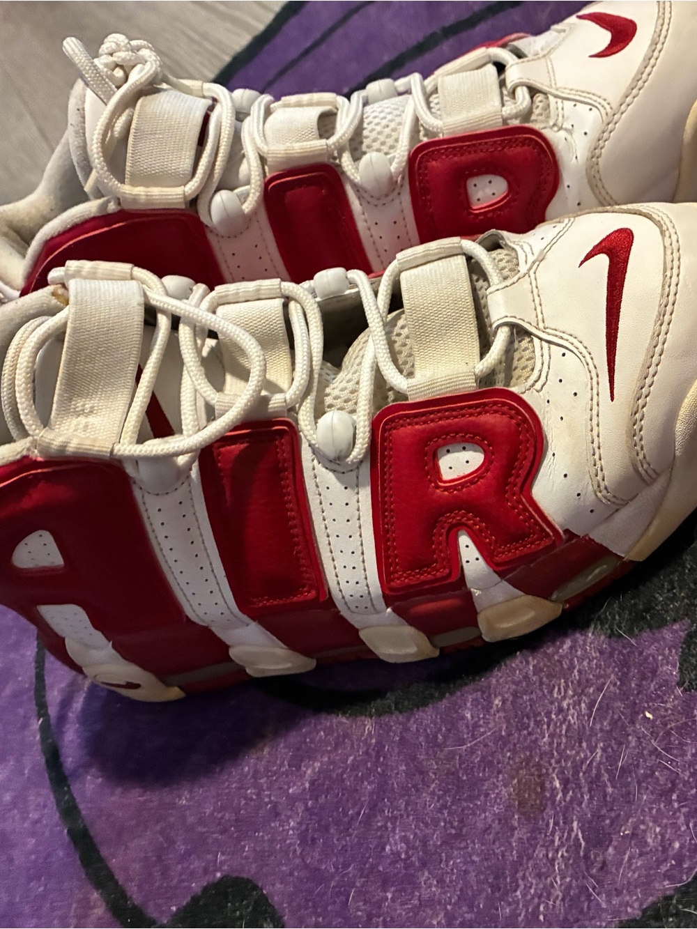 Nike Kids White and Red Uptempo Style Sneakers